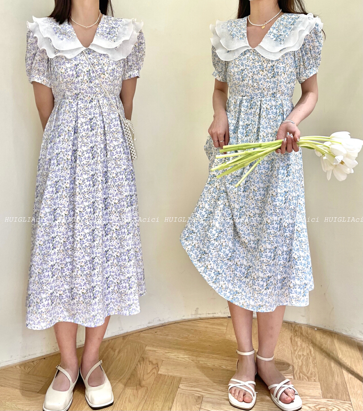 New in early summer! [Cinderella CICI] broken flower double layer doll neck dress ys3-8899# ZSY