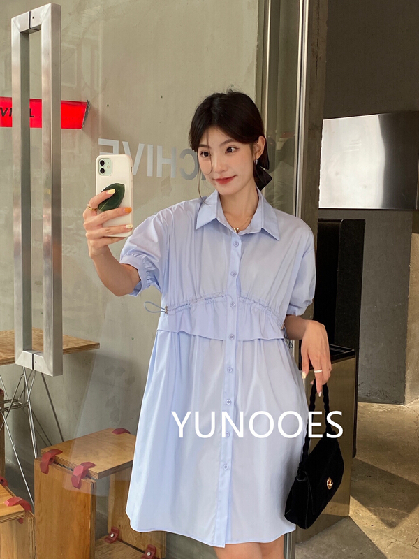 New in early summer! [yunooes] design sense drawstring shirt dress 8036# LSL