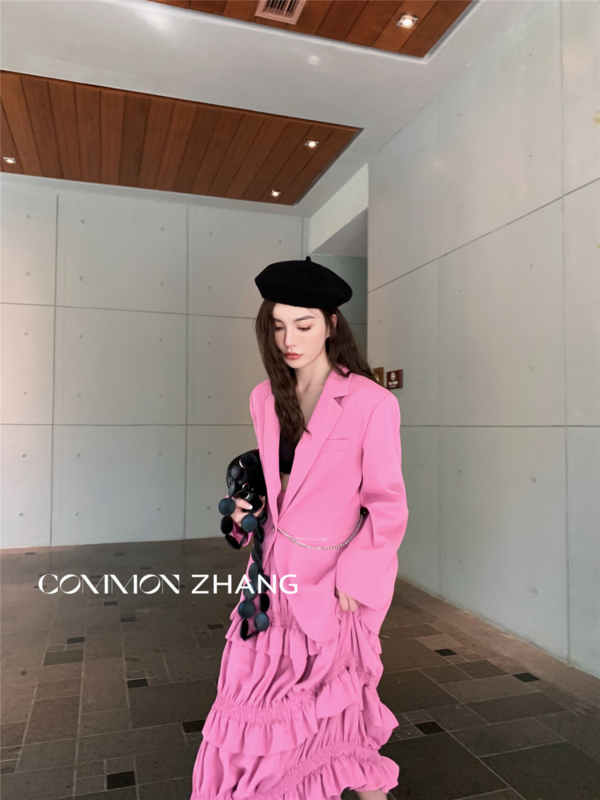 [CZ Zhang] Korean clean color chain design suit (suit only / without chain) ys1-62067# jhy