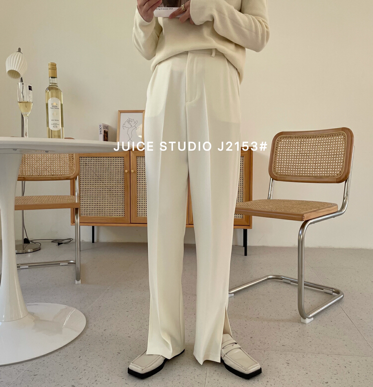 goods in stock! New year in early spring! [juice] simple and slim side slit trousers j2153# ll