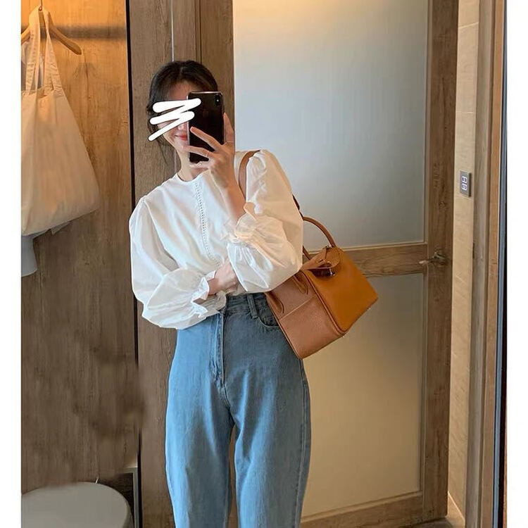 New in early summer! [magic Qiqi] French simple round neck pullover shirt ys1-1370# ll