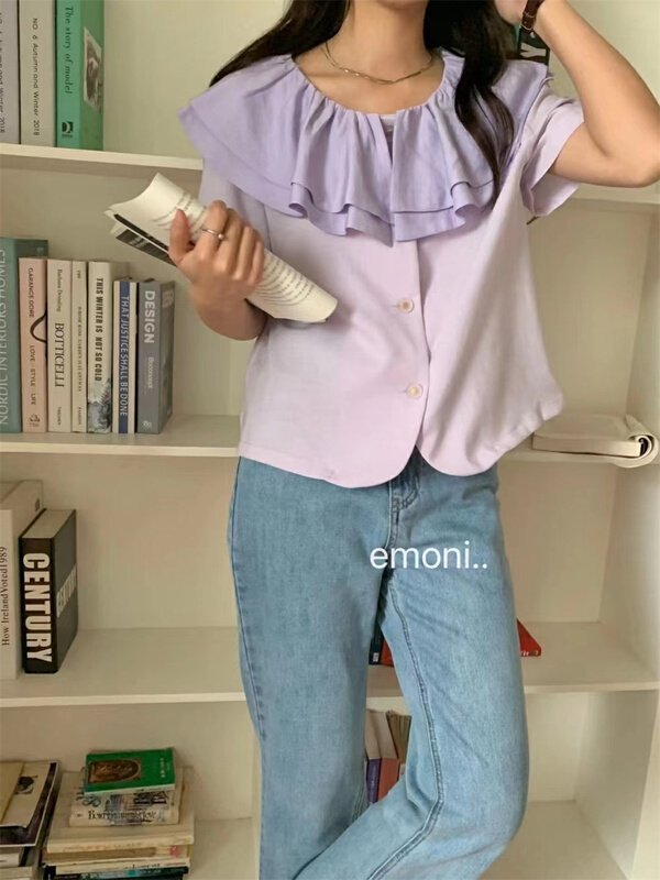 [emoni] lady temperament lotus leaf edge gentle blouse 10969# CLS
