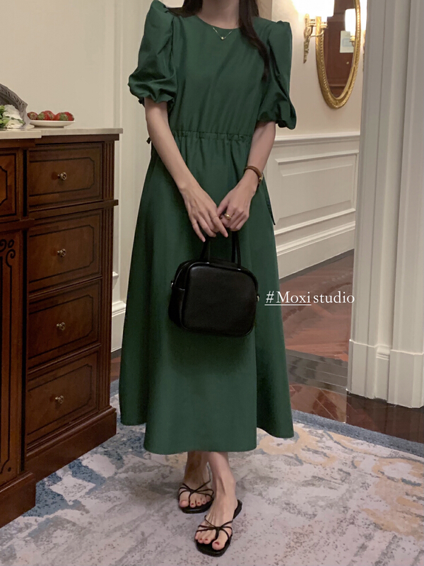 goods in stock! New in early summer! [Moxi] Korean simple bubble sleeve dress 58025# XJ