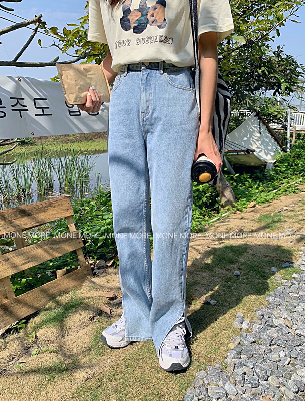 goods in stock! [mone more foam home] Korean style split high waist jeans 066# HBx