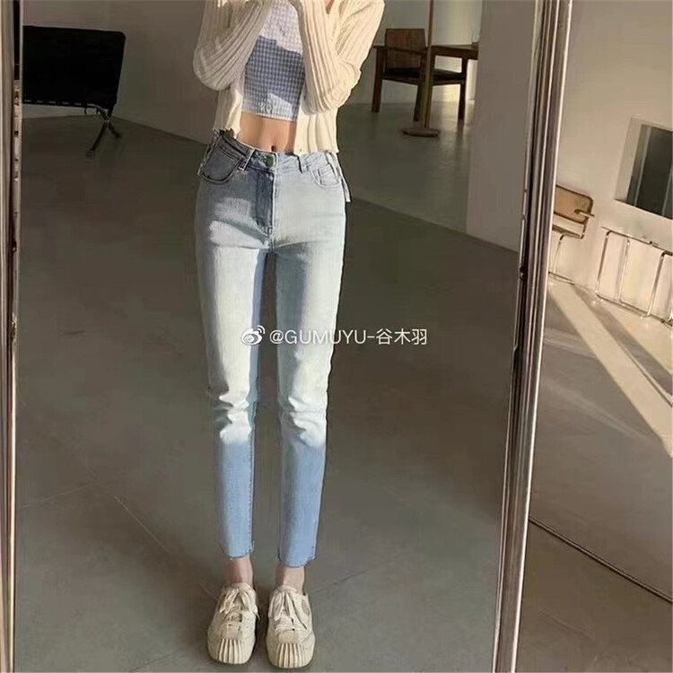 New year in early spring! [Gu Muyu] Korean fashion high waist and small leg jeans gm0110# ZSY