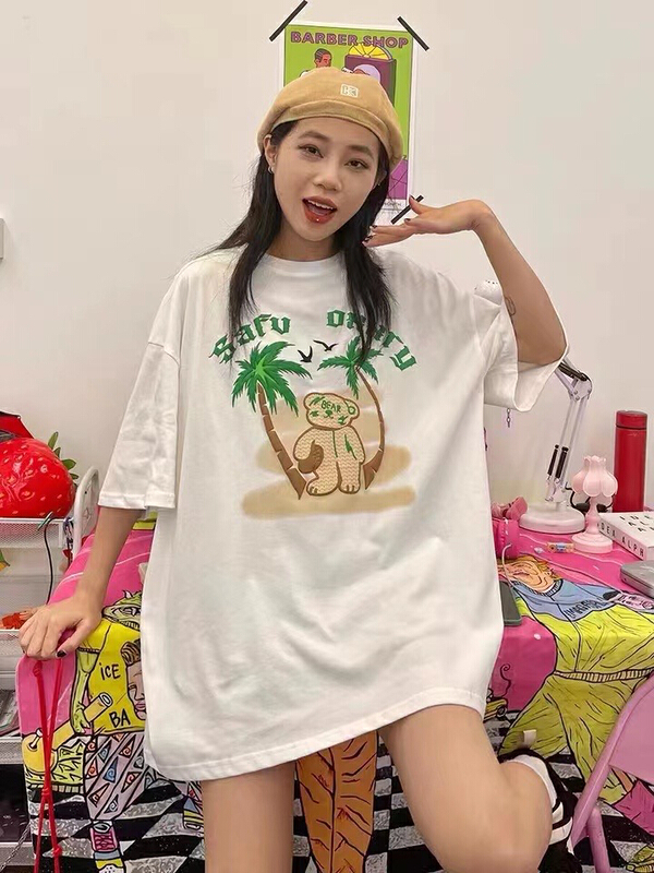 Live broadcast! [j.2] letter print loose short sleeve T-shirt 2226# LSW