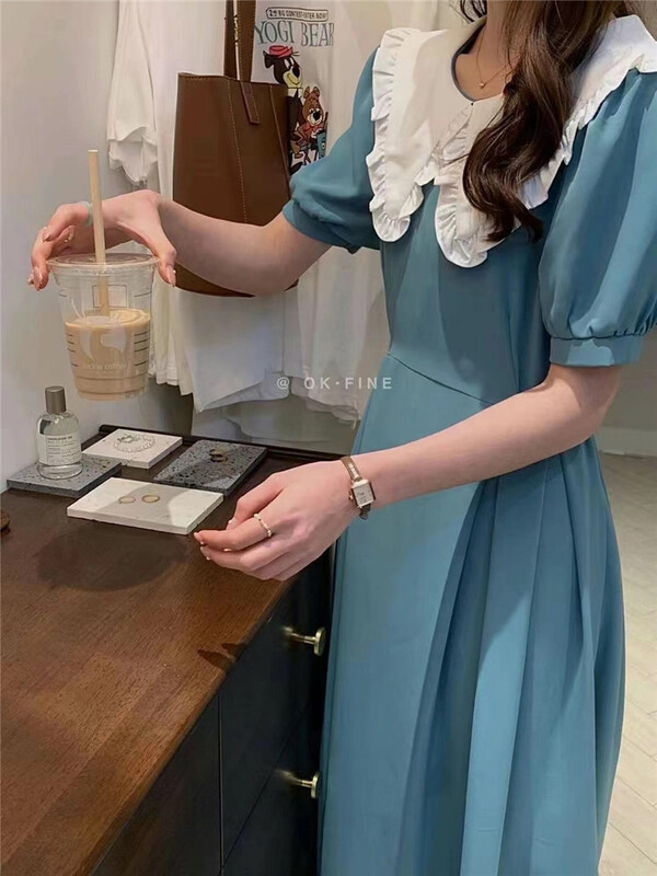 New in early summer! [OK fine] French temperament color blocking doll neck dress ys1-2032# HBx