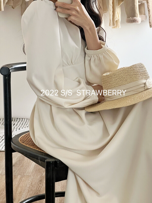 New year in early spring! [strawberry] Hepburn V-neck Pullover dress s815# L