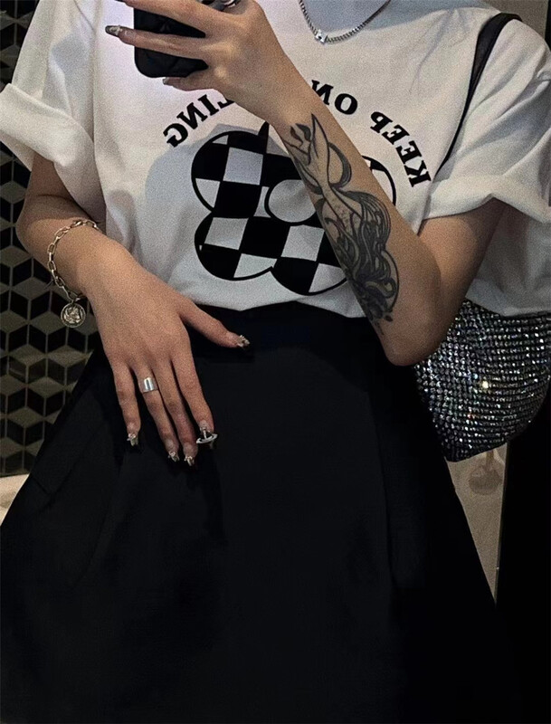 [buyer Yan Xuan - God of wealth] Korean checkerboard printed Casual Short Sleeve T-shirt 1107# Cl
