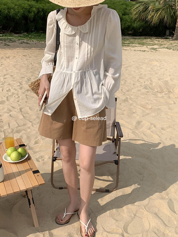 New in early summer! [6-up] Korean fresh lotus leaf collar shirt 68123# XJ
