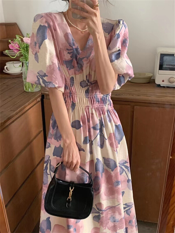 [sway] waist closing color blocking lady dress 1221# L