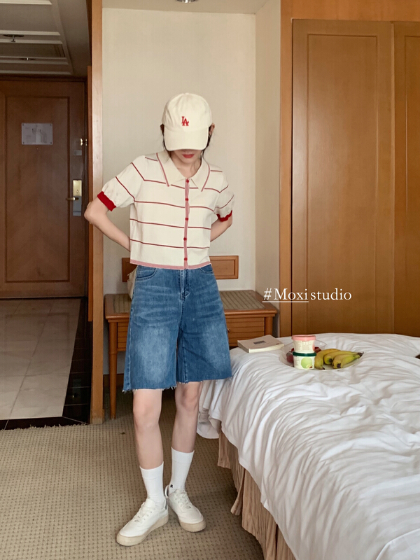 [Moxi] simple and versatile Polo Neck Shirt 56553# XJ