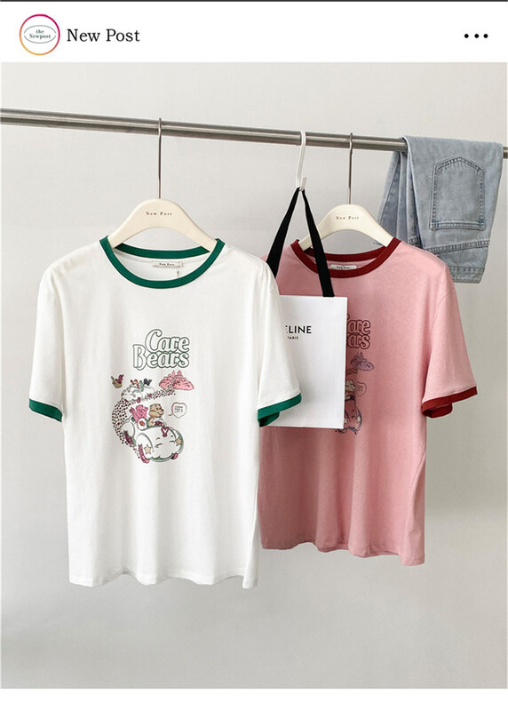 New in early summer! [new post] color matching edge fashion cartoon short sleeve T-shirt 7762# cqw