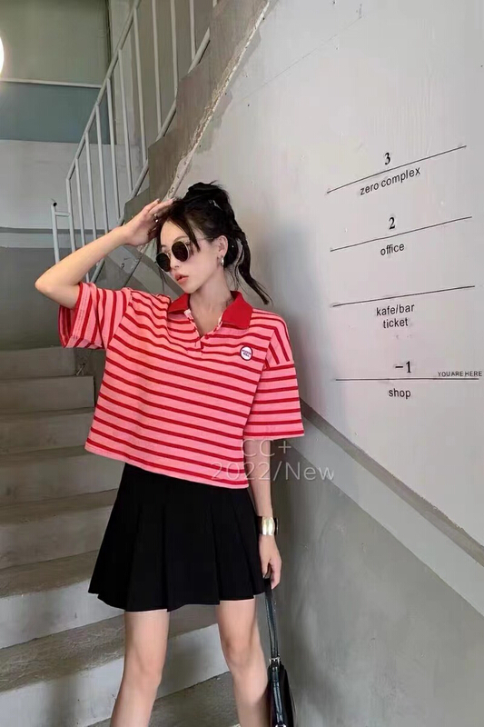 【HH &MISS LAI】拼色條紋舒適POLO衫  115#  L