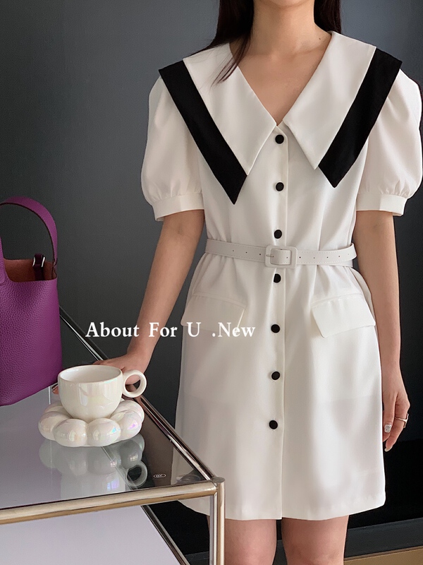 Original price 130.72! New in early summer! [about for u] solid color versatile waist closing dress (with belt) 66128# lwy