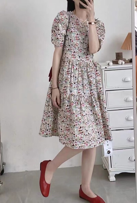 [ya. Mei] Korean Short Sleeve Pleated Dress 5275# ll