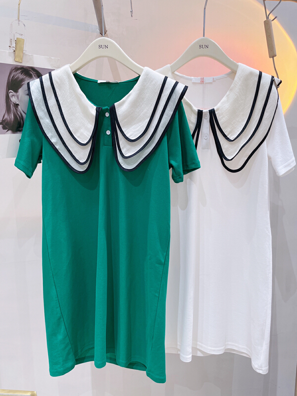 New in early summer! [sun] college Korean color contrast dress qz2230# lwy