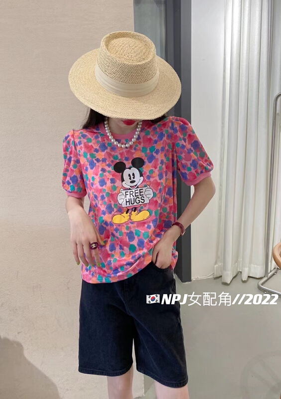 New in early summer! [wlady] Korean floral bubble sleeve Mickey short sleeve T-shirt 320# WTT