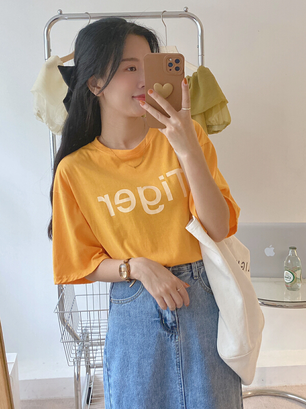 【CHERRY  STUDIO】糖果色百搭字母印花大版短袖T恤  B5005#  HBX