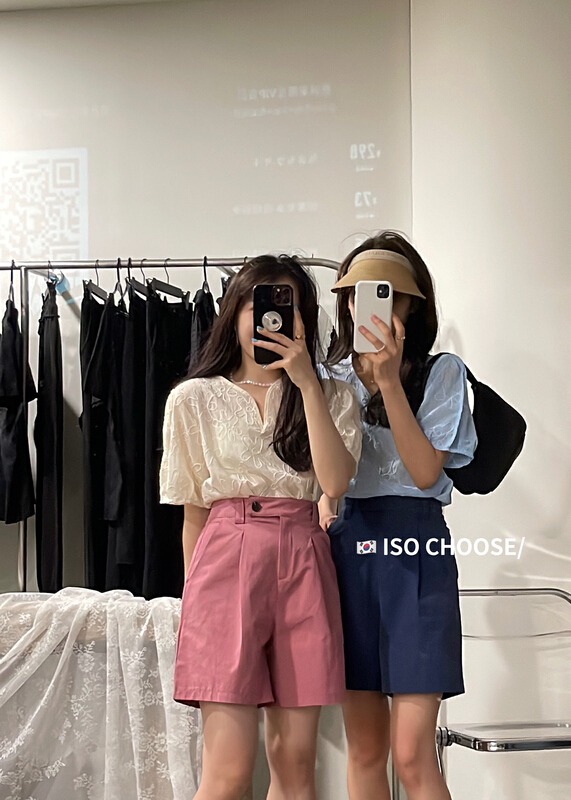 Live broadcast! [ISO Korean] fashion shirt + comfortable casual shorts two piece suit 66152# hjy