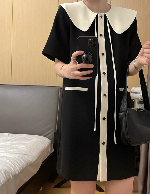 goods in stock! New year in early spring! [Dai Dai] Korean fashion lace up collar dress 4454# L