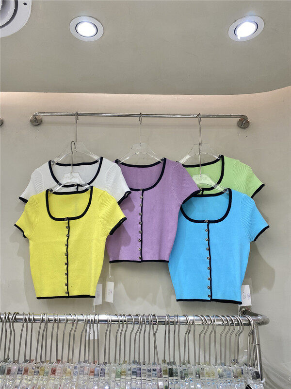 goods in stock! [tab CP] Korean color contrast short sweater 7885# zxx