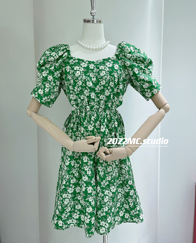 [MC] bubble sleeve floral versatile dress 8899-1# ozq