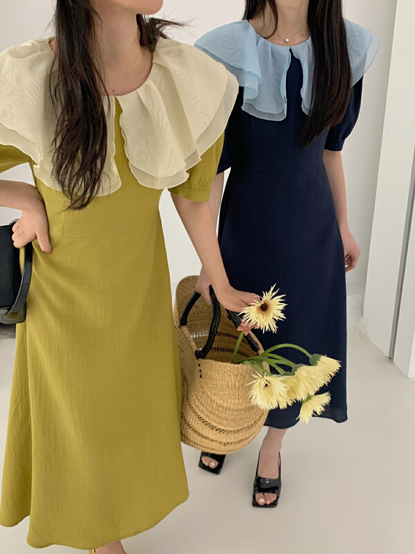 goods in stock! New in early summer! [new open] French Advanced Ruffle collar dress hl22675# zxl