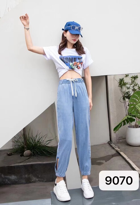 [Meisi pants store] Korean version elastic waist lace up Leggings jeans 9070# WPL