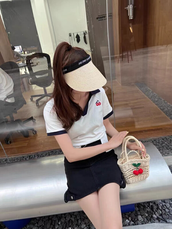 [blue show] Korean Polo embroidered cherry short sleeve T-shirt 6127# LSW
