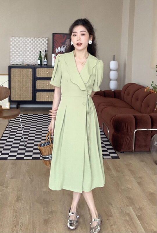 [savage] French retro V-neck Ruffle Dress e8239\wpl