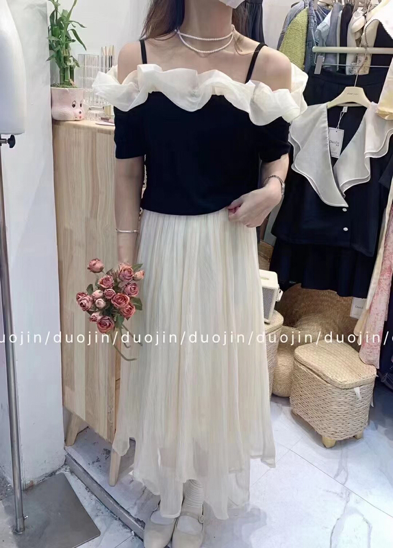 New in early summer! [small clothing] Korean chic one line neck off shoulder versatile short sleeve T-shirt 1275# Cl
