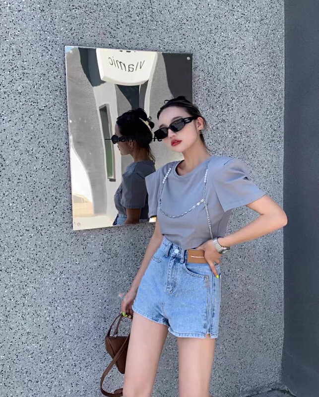[u.she] personalized label versatile denim shorts 82979# cqw