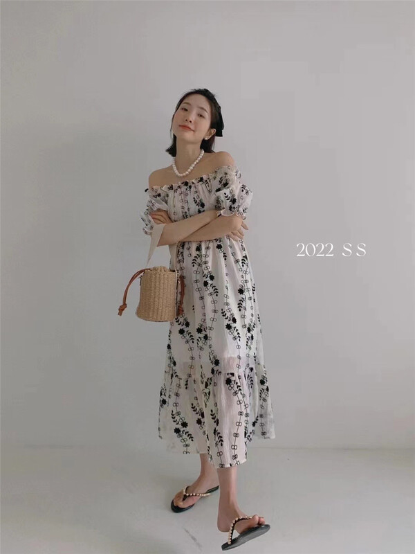 goods in stock! New in early summer! [sunny] Korean version of little woman flocking high waist dress 1896# hjy