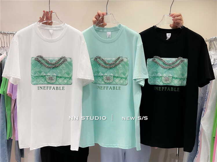 [NN] personalized bag three-dimensional chain short sleeve T-shirt 9619# XYY