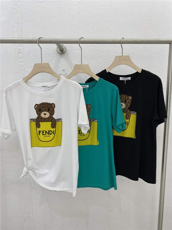 [Yi Ge Li] Korean cartoon bear hot drill design Short Sleeve T-shirt 1012# WPL