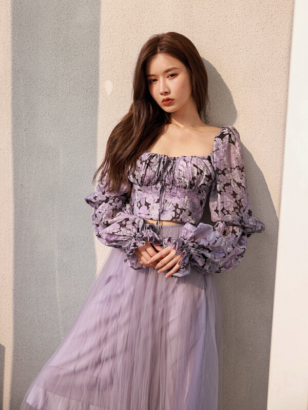 goods in stock! New year in early spring! [GL] artistic floral atmosphere square collar shirt c2059# JJ