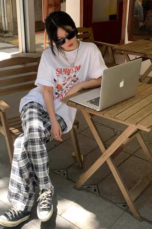[. MS No. 2] elastic waist straight tube Plaid casual pants 2254# LSW