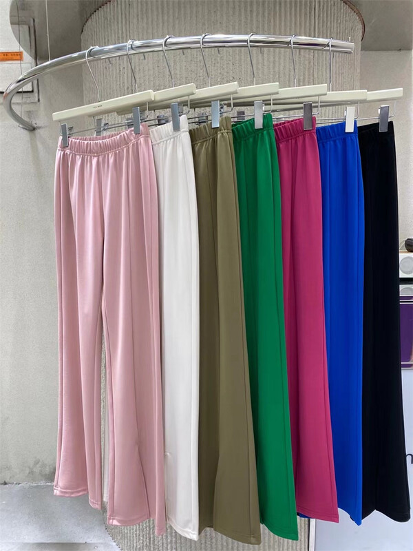 [win more] simple solid color elastic waist casual pants 22089# cqw