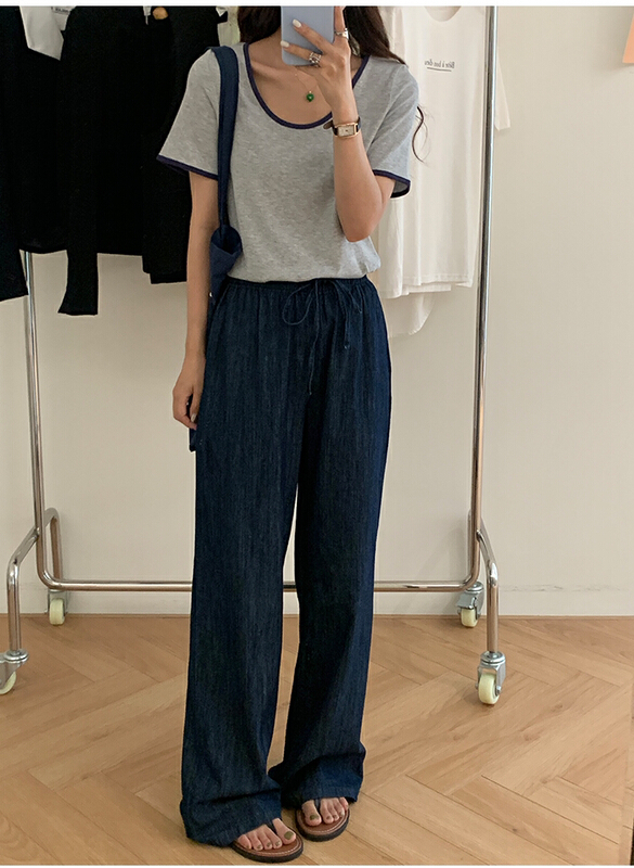 [the mind] simple and versatile round neck contrast short sleeve T-shirt 60335# XYJ