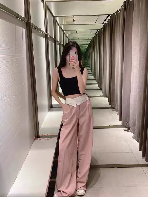 [I do] loose temperament color matching waist casual pants 8076# cqw