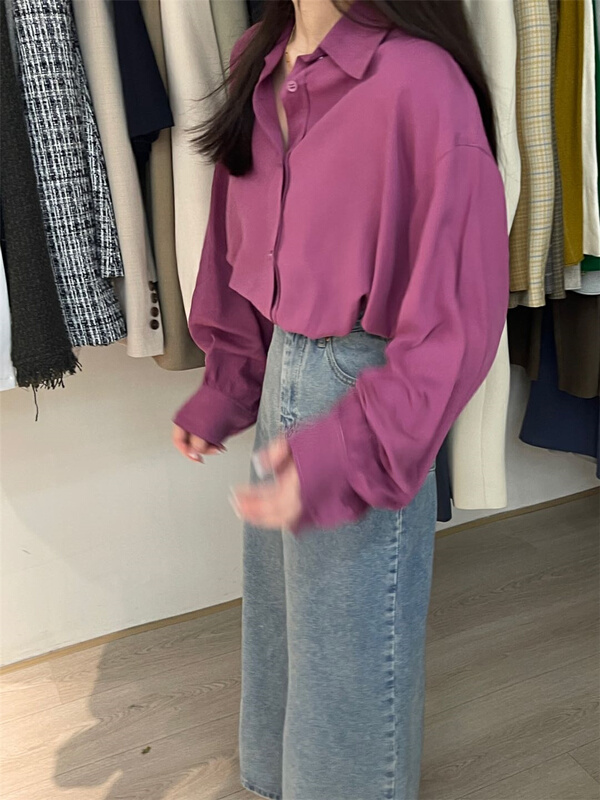 goods in stock! New year in early spring! [bluepops] simple single breasted versatile shirt a2038# zxl