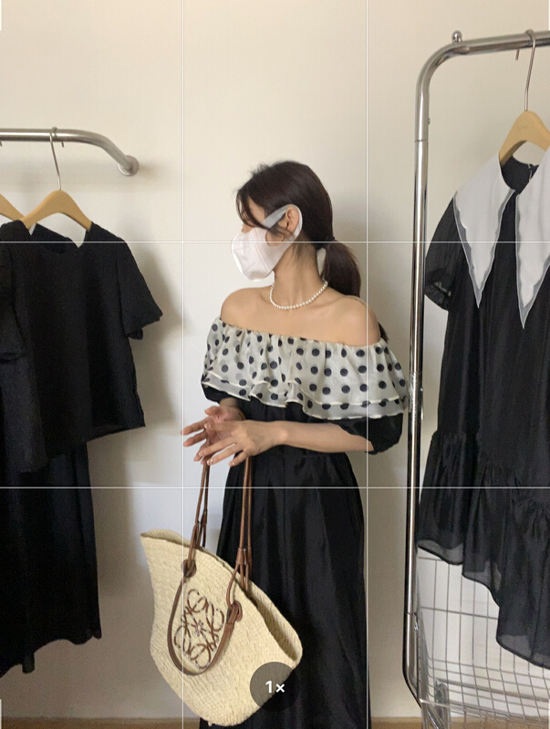 [thirten 13] wave dot stitching design Vintage Dress (with waist rope) 1672# XYY