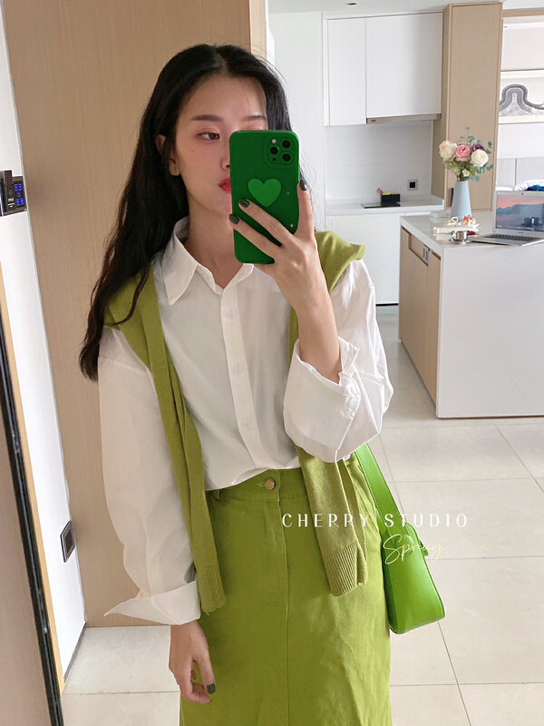 New year in early spring! [cherrystudio] solid color versatile breasted shirt c2007# HBx