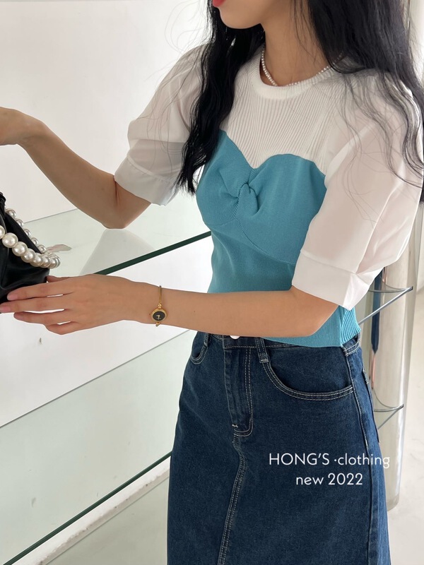goods in stock! [Hong's] round neck color blocking fashion shirt 3052# ll
