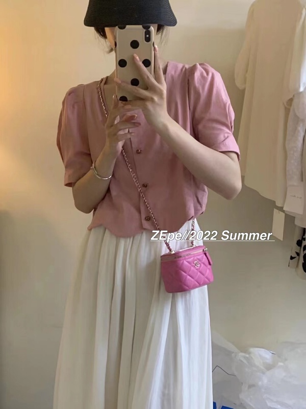 [Ze] single breasted bubble sleeve comfortable Korean shirt 3023# ll