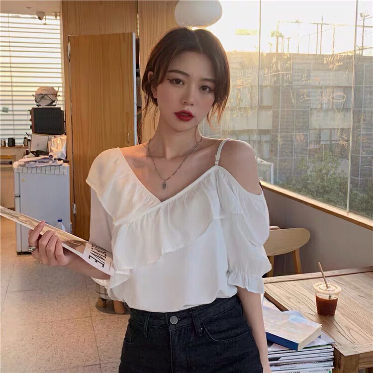 [Kiki] temperament: off shoulder and versatile small shirt 1299# ozq