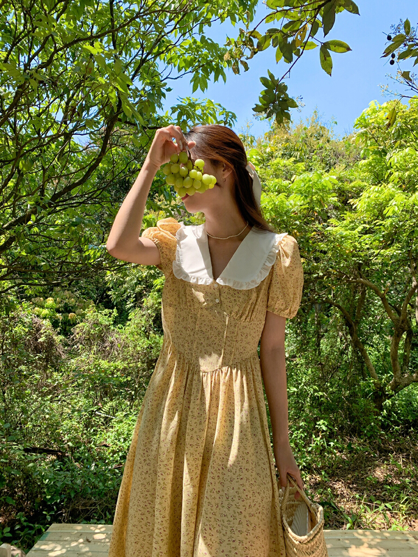 [vivis type] Korean floral doll collar lace up girlfriends dress 9216# hjy