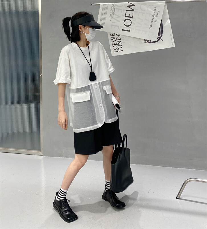 [Lily] simple splicing Tencel short sleeve T-shirt 5172# XJ