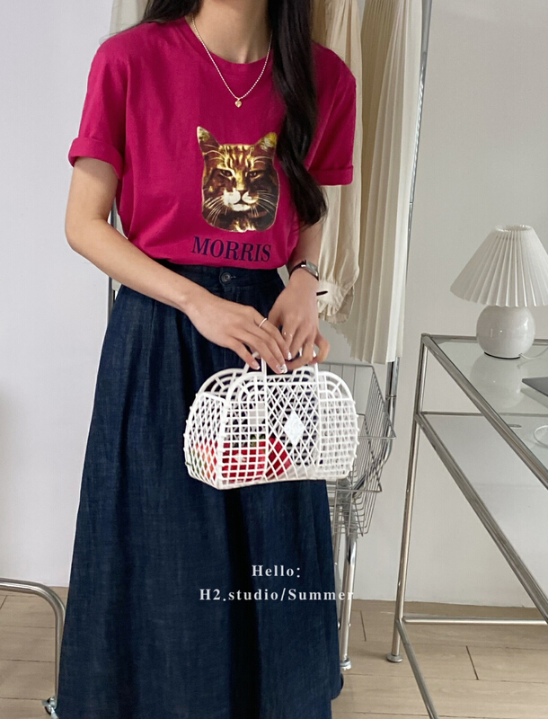 New in early summer! [h2-studio] cat print personalized short sleeve T-shirt a323# HBx